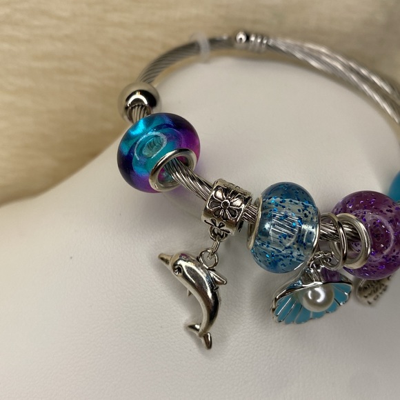 Soft Cable stretch charm bracelet silver - Picture 2 of 6